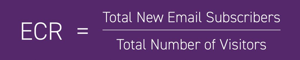 ECR = Total new email subscribers / Total number of visitors